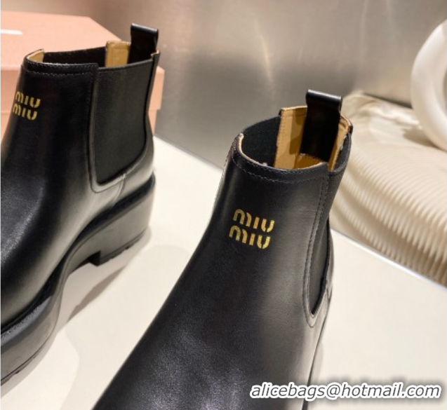 Discount Miu Miu Calf Leather Platform Ankle Boots Black 1024127