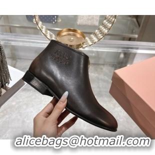 Duplicate Miu Miu Fumé Leather Flat Ankle Booties Brown 5T519E 1024128