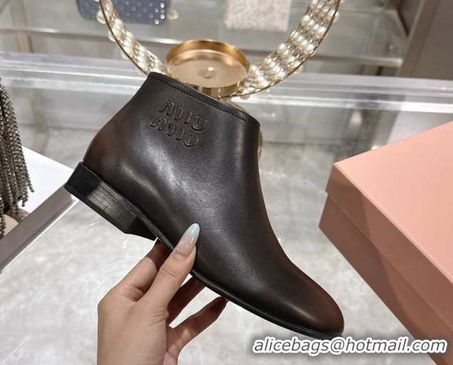 Duplicate Miu Miu Fumé Leather Flat Ankle Booties Brown 5T519E 1024128
