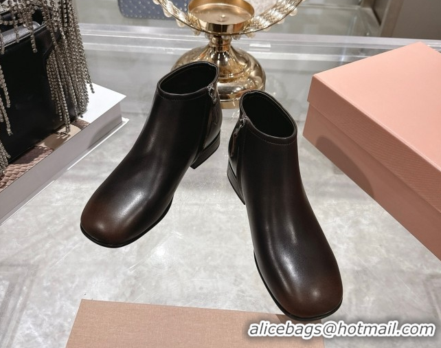Duplicate Miu Miu Fumé Leather Flat Ankle Booties Brown 5T519E 1024128
