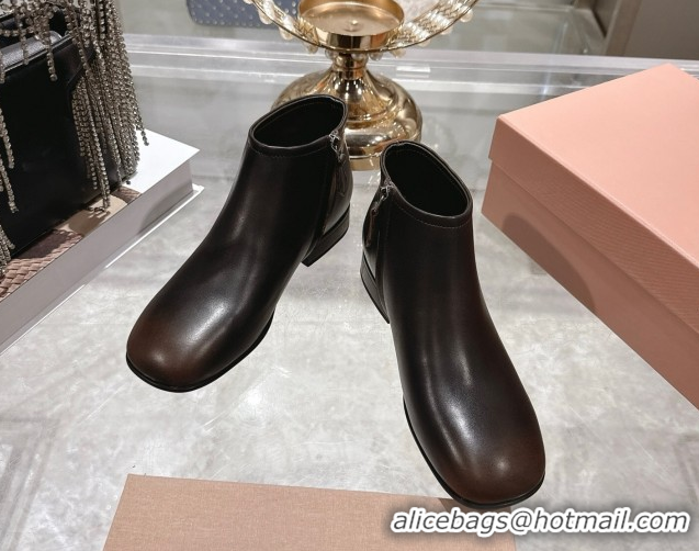 Duplicate Miu Miu Fumé Leather Flat Ankle Booties Brown 5T519E 1024128