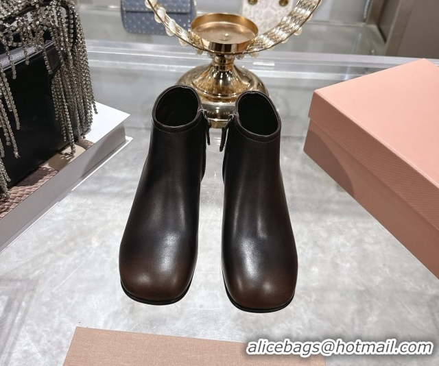Duplicate Miu Miu Fumé Leather Flat Ankle Booties Brown 5T519E 1024128