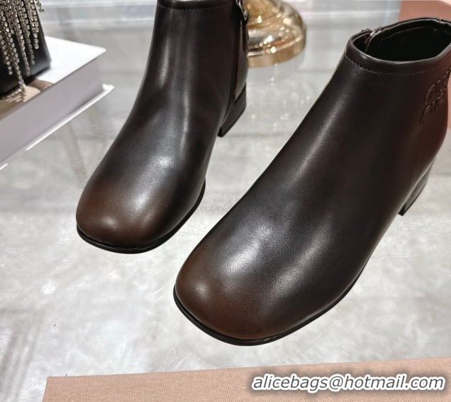 Duplicate Miu Miu Fumé Leather Flat Ankle Booties Brown 5T519E 1024128