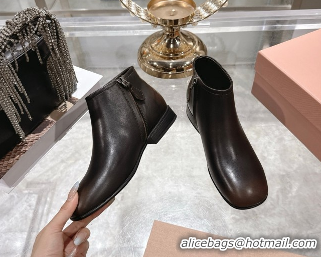 Duplicate Miu Miu Fumé Leather Flat Ankle Booties Brown 5T519E 1024128