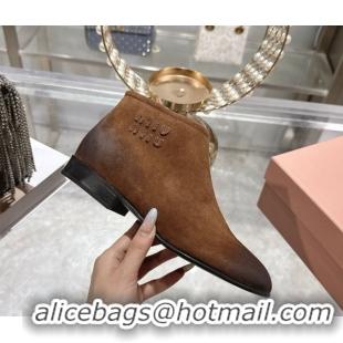 Popular Style Miu Miu Fumé Suede Flat Ankle Booties Brown 5T519E 1024130