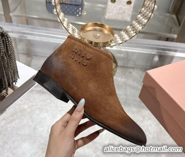 Popular Style Miu Miu Fumé Suede Flat Ankle Booties Brown 5T519E 1024130