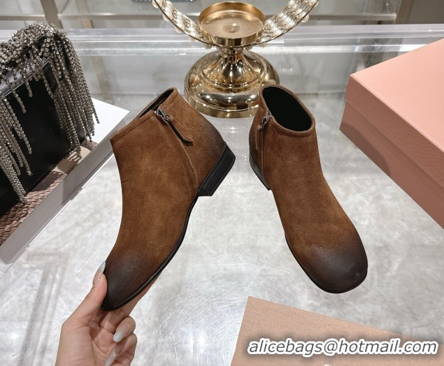Popular Style Miu Miu Fumé Suede Flat Ankle Booties Brown 5T519E 1024130