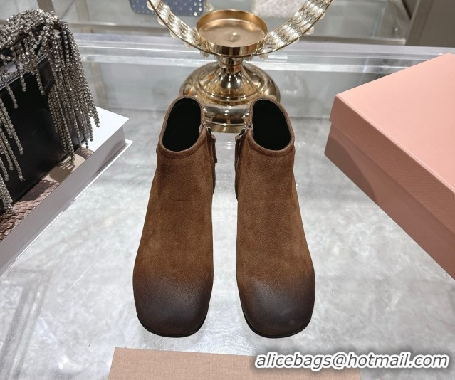 Popular Style Miu Miu Fumé Suede Flat Ankle Booties Brown 5T519E 1024130