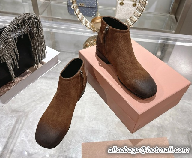 Popular Style Miu Miu Fumé Suede Flat Ankle Booties Brown 5T519E 1024130