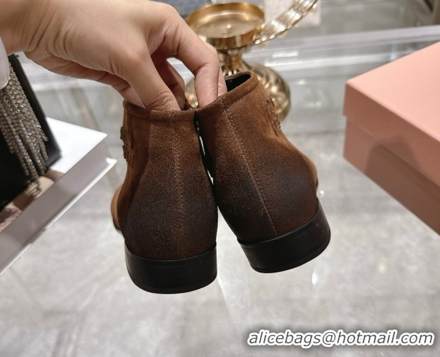 Popular Style Miu Miu Fumé Suede Flat Ankle Booties Brown 5T519E 1024130