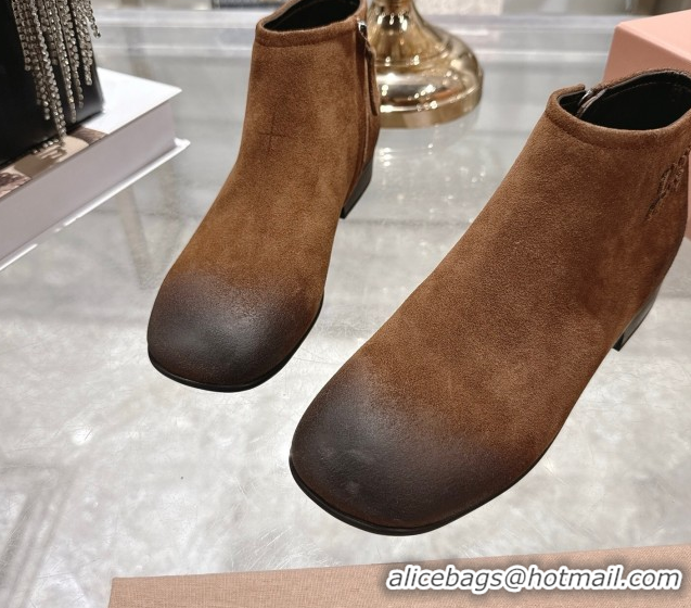 Popular Style Miu Miu Fumé Suede Flat Ankle Booties Brown 5T519E 1024130