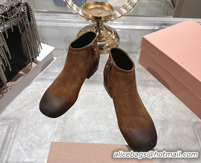 Popular Style Miu Miu Fumé Suede Flat Ankle Booties Brown 5T519E 1024130