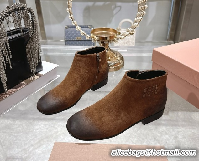 Popular Style Miu Miu Fumé Suede Flat Ankle Booties Brown 5T519E 1024130