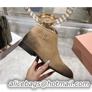 Luxury Miu Miu Fumé Suede Flat Ankle Booties Beige 5T519E 1024131