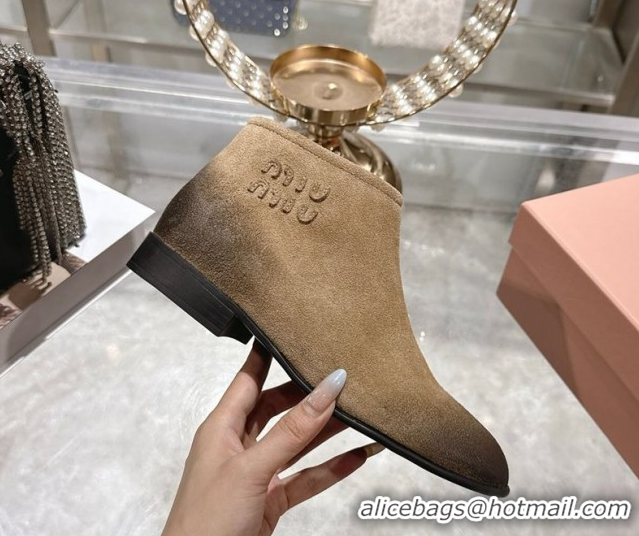 Luxury Miu Miu Fumé Suede Flat Ankle Booties Beige 5T519E 1024131