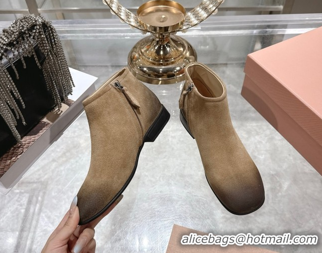 Luxury Miu Miu Fumé Suede Flat Ankle Booties Beige 5T519E 1024131