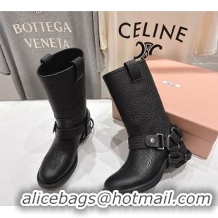 Good Product Miu Miu Embossed Leather Flat Ankle Boots with Buckle Black MM102404 1024135 2025