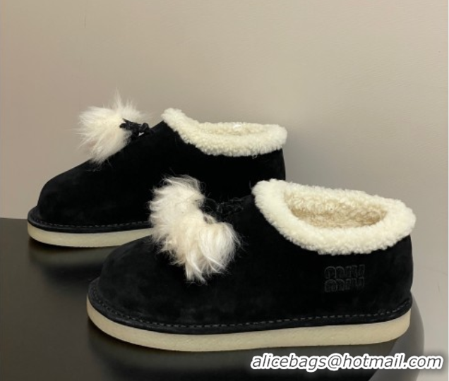 Lower Price Miu Miu Suede and Shearling Snow Boots with Pompon Black 1024136