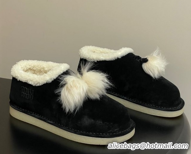 Lower Price Miu Miu Suede and Shearling Snow Boots with Pompon Black 1024136
