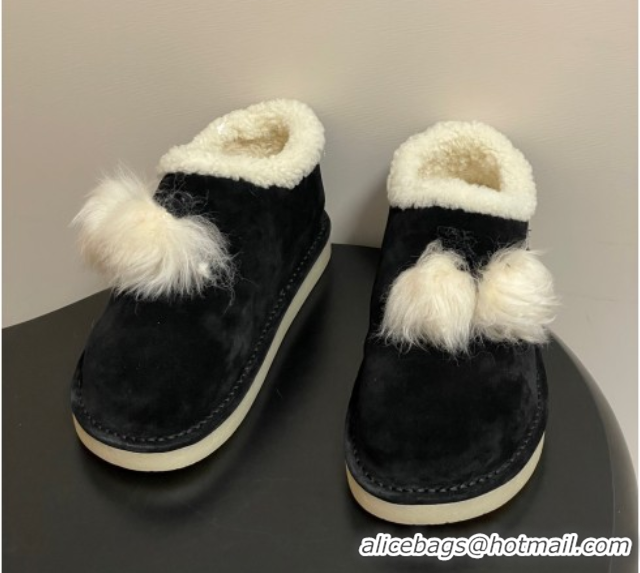 Lower Price Miu Miu Suede and Shearling Snow Boots with Pompon Black 1024136