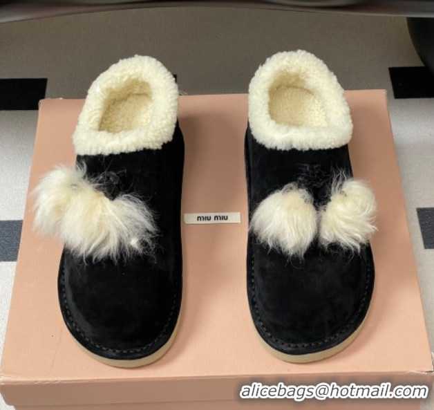Lower Price Miu Miu Suede and Shearling Snow Boots with Pompon Black 1024136