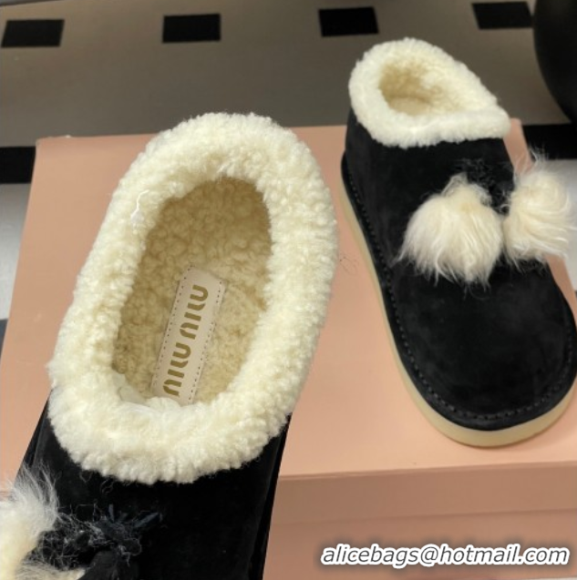Lower Price Miu Miu Suede and Shearling Snow Boots with Pompon Black 1024136