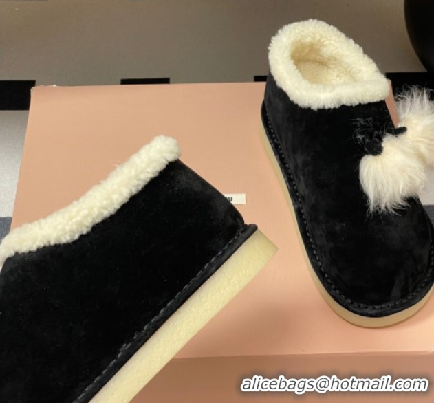 Lower Price Miu Miu Suede and Shearling Snow Boots with Pompon Black 1024136