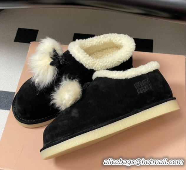 Lower Price Miu Miu Suede and Shearling Snow Boots with Pompon Black 1024136