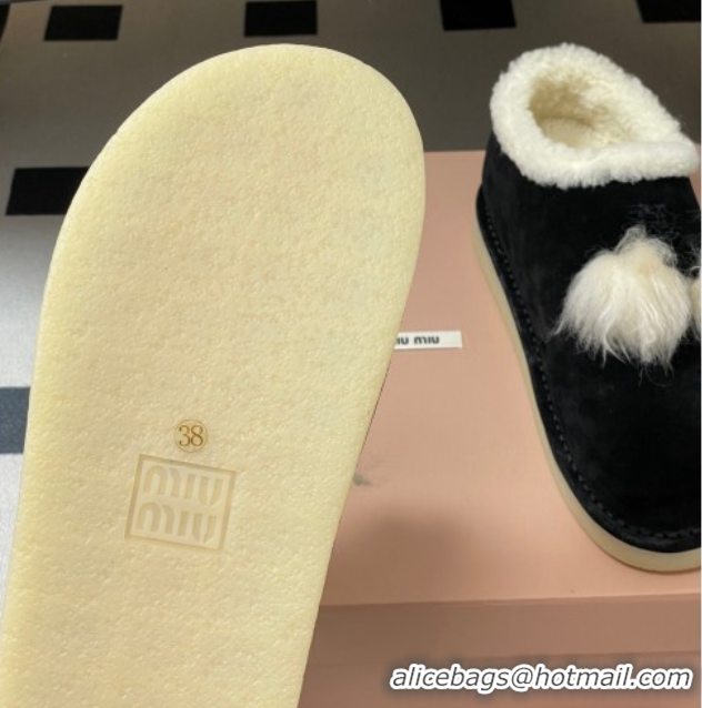Lower Price Miu Miu Suede and Shearling Snow Boots with Pompon Black 1024136