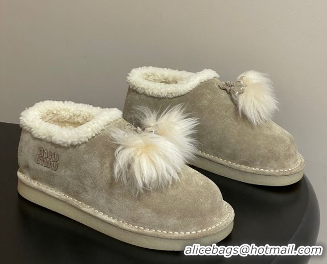 Discount Miu Miu Suede and Shearling Snow Boots with Pompon Beige 1024137 2025
