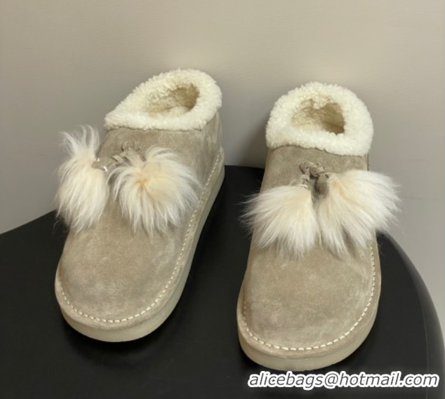 Discount Miu Miu Suede and Shearling Snow Boots with Pompon Beige 1024137 2025