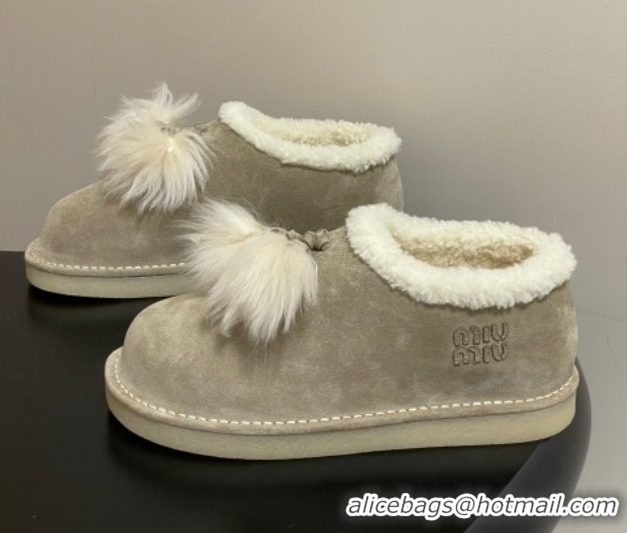 Discount Miu Miu Suede and Shearling Snow Boots with Pompon Beige 1024137 2025