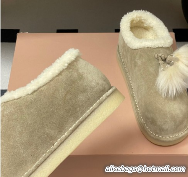 Discount Miu Miu Suede and Shearling Snow Boots with Pompon Beige 1024137 2025