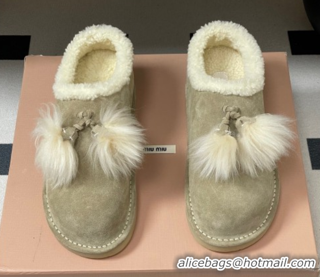Discount Miu Miu Suede and Shearling Snow Boots with Pompon Beige 1024137 2025