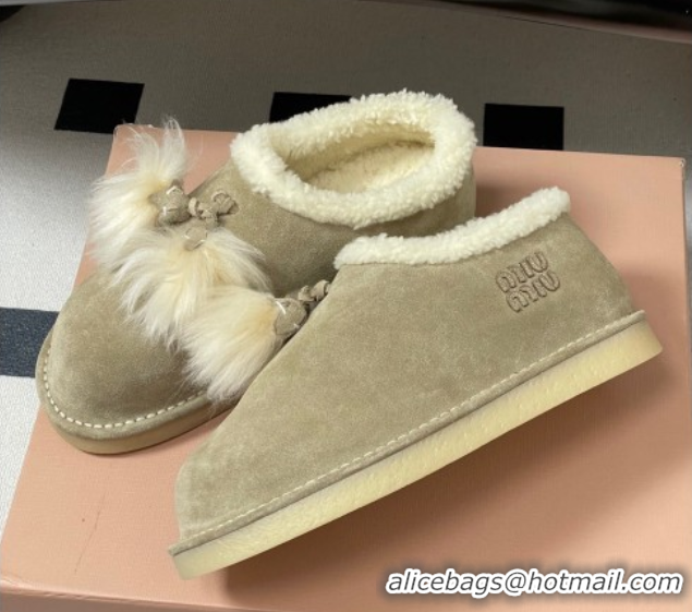 Discount Miu Miu Suede and Shearling Snow Boots with Pompon Beige 1024137 2025