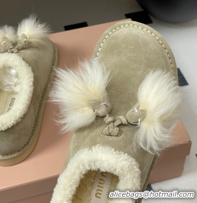 Discount Miu Miu Suede and Shearling Snow Boots with Pompon Beige 1024137 2025