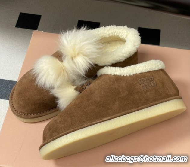 Trendy Design Miu Miu Suede and Shearling Snow Boots with Pompon Brown 1024138 2025