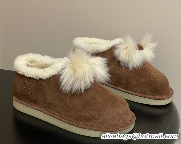 Trendy Design Miu Miu Suede and Shearling Snow Boots with Pompon Brown 1024138 2025