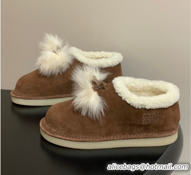 Trendy Design Miu Miu Suede and Shearling Snow Boots with Pompon Brown 1024138 2025