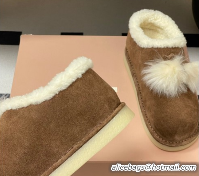Trendy Design Miu Miu Suede and Shearling Snow Boots with Pompon Brown 1024138 2025