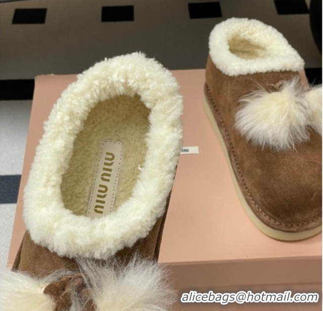 Trendy Design Miu Miu Suede and Shearling Snow Boots with Pompon Brown 1024138 2025