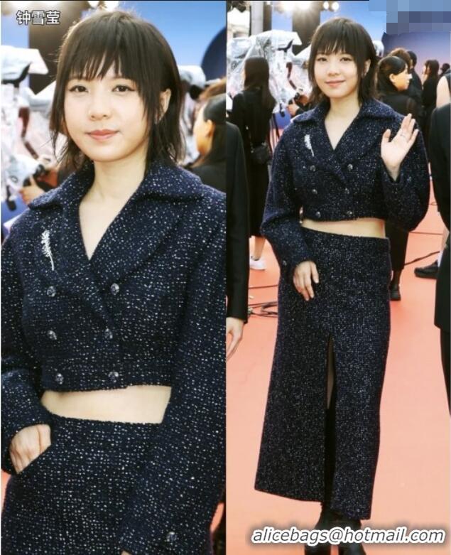 Grade Promotional Chanel Tweed & Sequins Skirt CH82130 Blue 2025