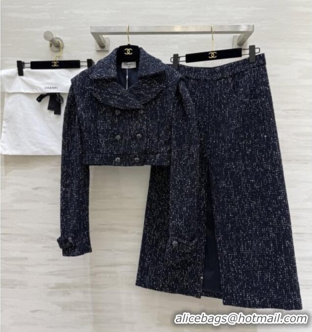 Grade Promotional Chanel Tweed & Sequins Skirt CH82130 Blue 2025