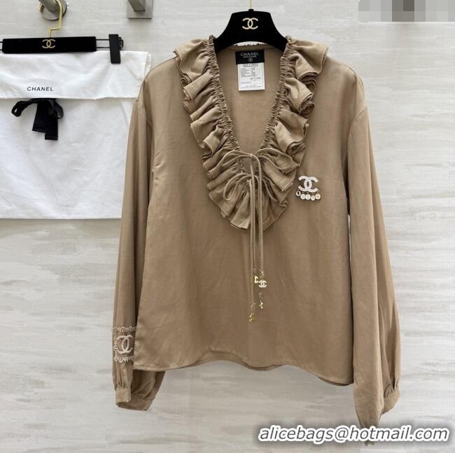 Top Quality Chanel Cotton Blouse CH82131 Brown 2025
