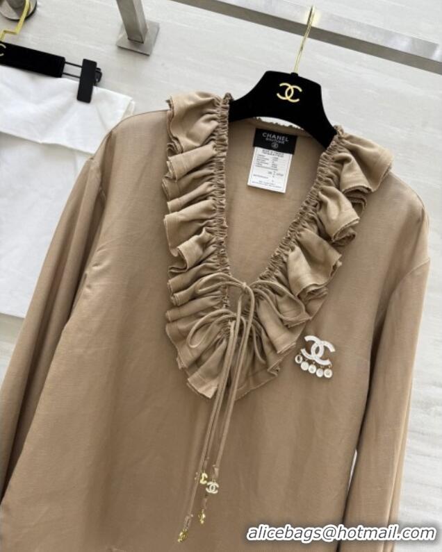 Top Quality Chanel Cotton Blouse CH82131 Brown 2025