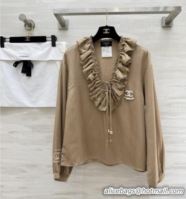 Top Quality Chanel Cotton Blouse CH82131 Brown 2025