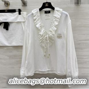 Buy Fashionable Chanel Cotton Blouse CH82132 White 2025