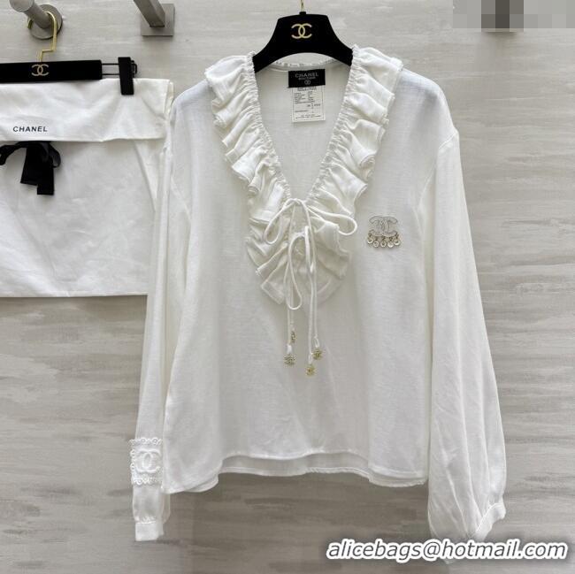 Buy Fashionable Chanel Cotton Blouse CH82132 White 2025