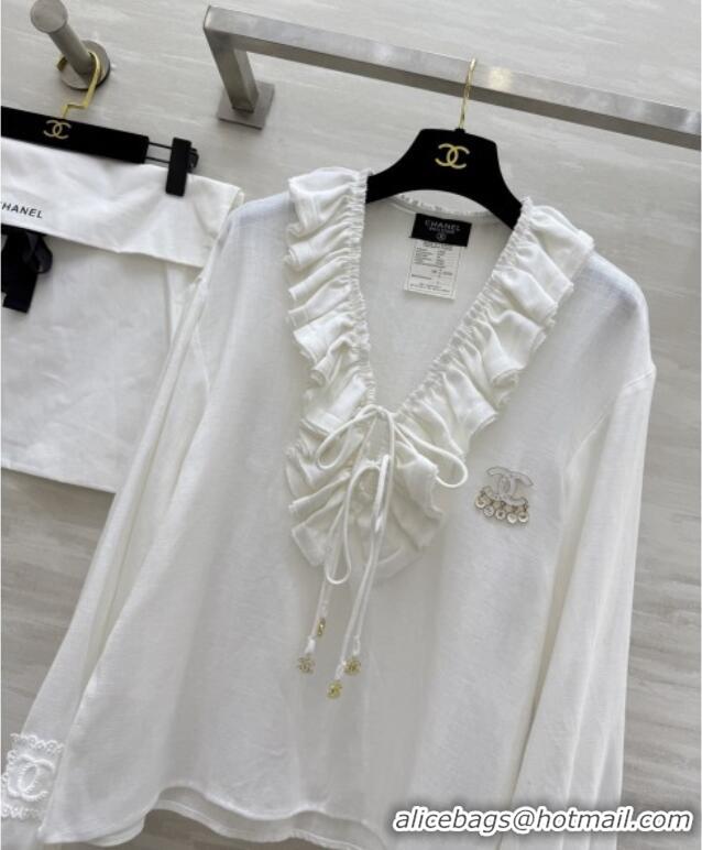 Buy Fashionable Chanel Cotton Blouse CH82132 White 2025
