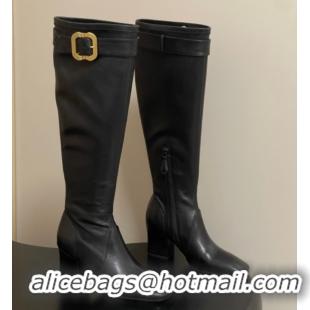 Good Looking Miu Miu Nappa Leather Heel High Boots 6.5cm with Buckle Black 5W548E 1024141 2025